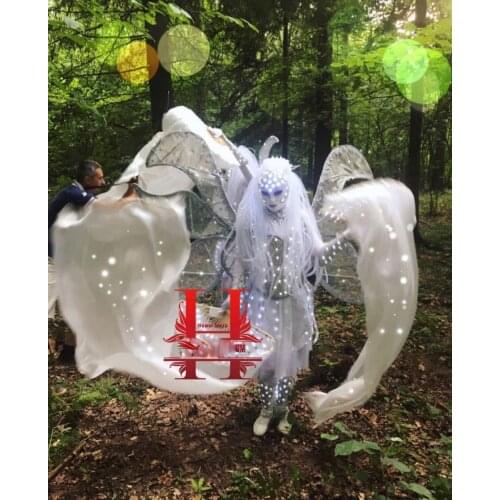 Paradise monster wear Halloween bar nightclub gogo white glowing wings performance costume