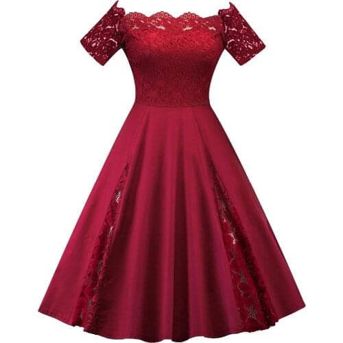 Plus Size 5XL Sexy Lace Panel Off Shoulder Dress Women Vintage Party Dress Robe Femme 2020 Ladies Pin up Retro Dresses Vestidos