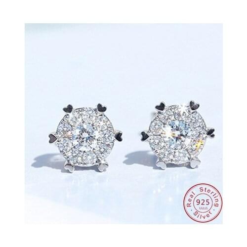 Luxury Sterling Silver 925 Jewelry Hearts and Arrows Small Cubic Zirconia Diamonds Stud Earrings for Women and Men Gift