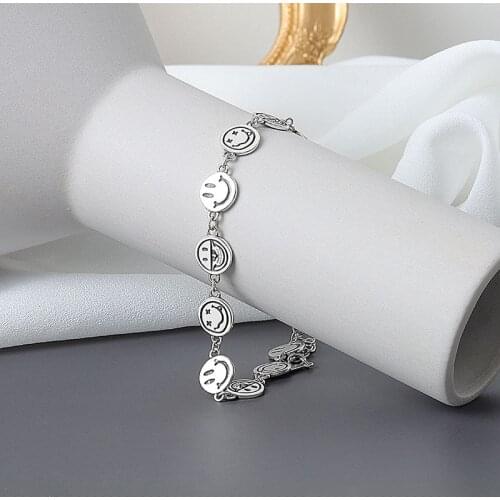 Jewelry Woman Stainless Steel Luxury Bracelet Smiley Face Chain Stitching Layered Trash Man Aesthetic Copper Jewelry