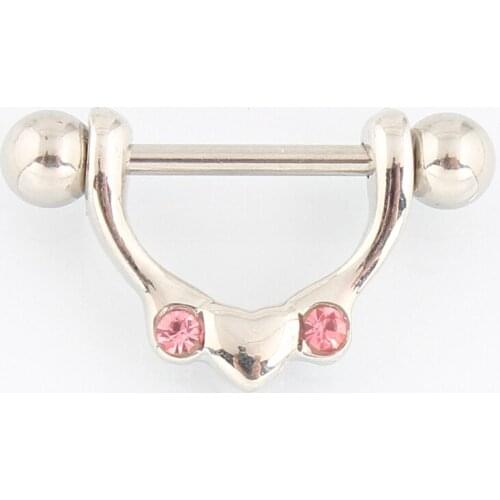 Retail 2 pieces/lot Pink rhinestone Nipple ring body Piercing jewelry 14G 316L surgical steel bar Nickel-free