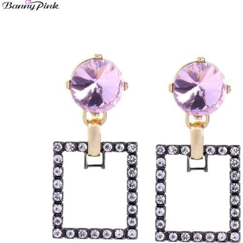 Banny Pink Party Rhinestone Statement Stud Earrings For Women Chic Metal Geometric Round Square Post Earrings Pendant Earrings