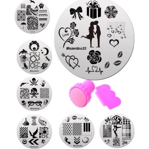 10Pro Style Nail Art Stamping Stamp Plates +1pcs Stamper Scraper Set 5.5cm Round Manicure Nail Stamping Image Plates