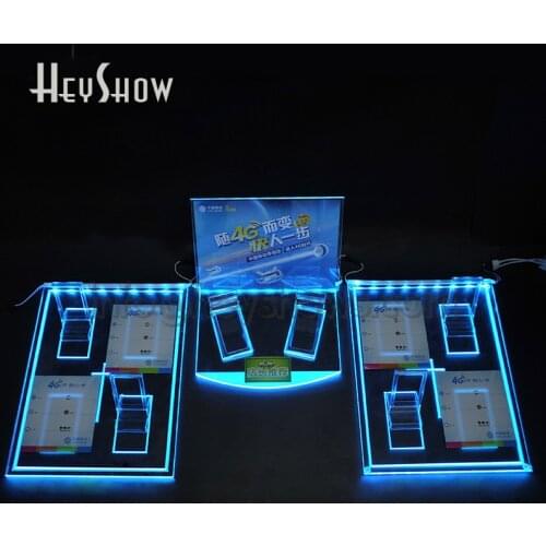 Shining Led Light Mobile Phone Display Board Holder Cell Phone Clear Acrylic Stand Show Tray Lighted With 12 Colors Illuminated