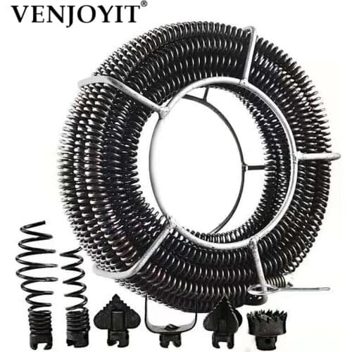 15M Length Household Drain Pipe Dredger Extension Spring Set Sewer Dredger Compression Spring With Connector For 10-100MM Pipe