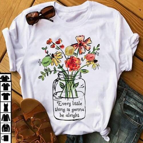 Harajuku Top Every Litte Thing Is Gonna Be Alright Casual Ladies Basic O-collar Short Sleeved Women T-shirt Girl,Drop Ship