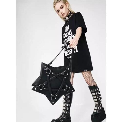 Dark Gothic Pentagram Shoulder Bag for Women Punk Designer Casual Tote Bag Fashion Retro Purses and Handbags Pu Leather 2021