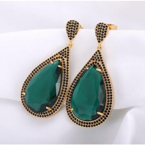 S925 Sterling Sliver Needle Handmade Temperament Green Crystal Long Water Drop Retro Wild Earrings For Women