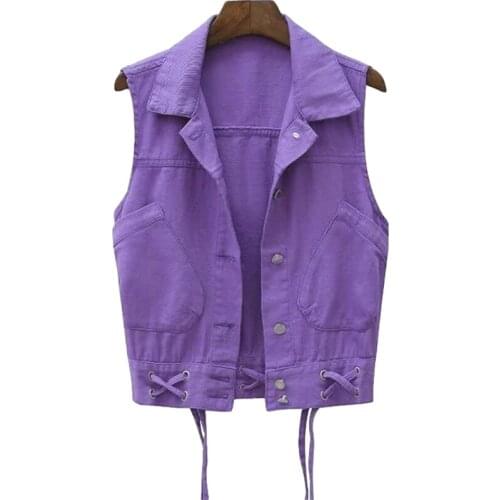 Fashion Bandage Solid Short Denim Vest Jacket Women Korean Sleeveless Jean Jacket 2021 Spring New Casual Waistcoat Female H1399
