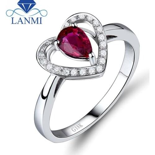 Fine Jewelry Real 18kt White Gold Red Ruby with Diamond Engagement Ring Design Women Gemstone Diamond Jewelry SR10