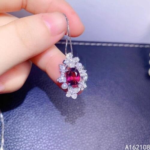 Fine Jewelry 925 Sterling Silver Inset With Natural Gemstones Women Luxury Vintage Pearl Garnet Pendant Necklace Support Detecti