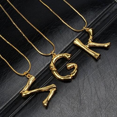 A-Z Fashion Letter Alphabet Pendant Necklace Gold Color Chain Initial Bamboo Charms Necklaces For Women Jewelry