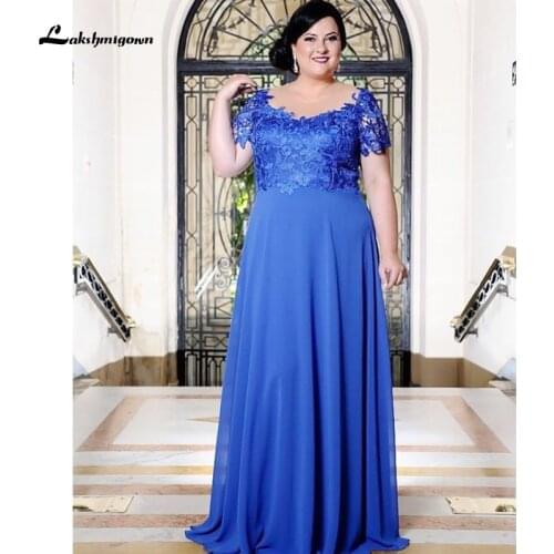 Plus Size Chiffon Mother of the Bride Dresses Short Sleeves O-Neck Lace Wedding Party Gowns Mother Dress vestidos de madrina