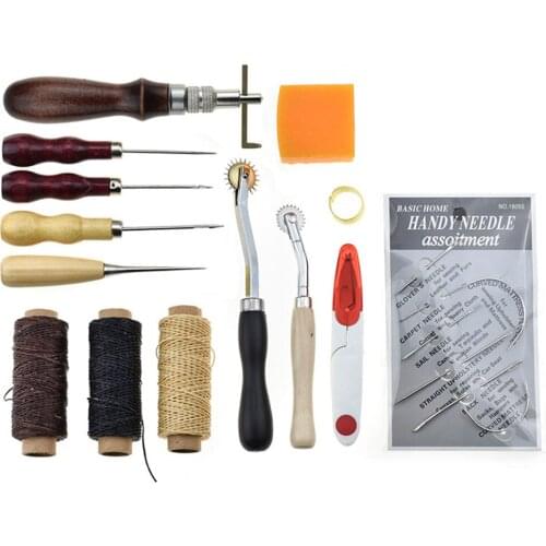 14-pcs/set Handmade Leather Tool Set DIY Handmade Sewing Stitching Punch Carving Leathercraft Accessories Leather Craft Suit