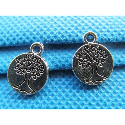 200pcs 12mm Antique Silver tone Filigree Lucky Wish Tree of Life Round Connector Pendant Charm/Finding,DIY Accessory