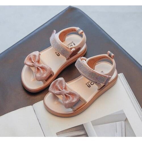 3 6 8 12 Years Fashion Bow Kids Flat Shoes For Little Girls Summer Sandals 2021 Beach For Children Rhinestone Shoe Girls Dress