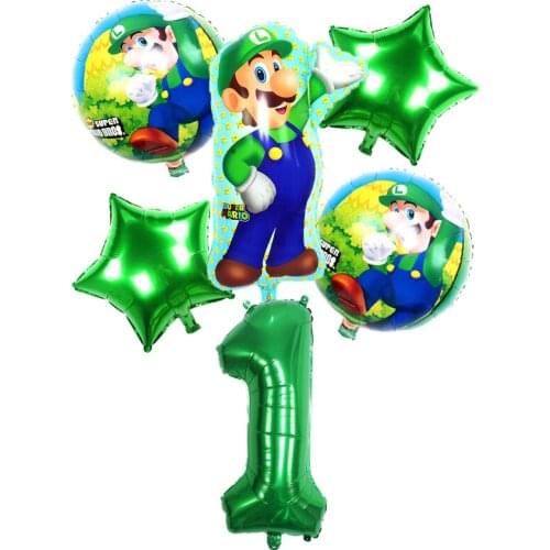 6pcs/set Mario Cartoon Theme Foil Balloon 32inch number balloons For Birthday Party Decoration Maker Game Air Globos Kids Toys