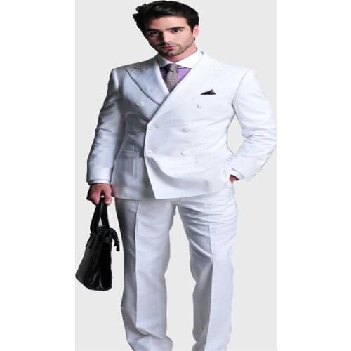 Free shipping Italian high quality worsted 100%Wool suit Double-breasted white suit wedding suit Evening suit(jacket+pants)