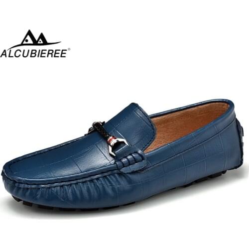 ALCUBIEREE Brand Mens Loafers Casual Slip-on Moccasins Outdoor Lightweight Flat Driving Shoes Split Leather Gommino Boat Shoes
