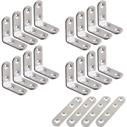 JFBL Hot 20-piece stainless steel holder 16 by 40 x 40 mm 90 degrees right angle L-shaped brackets and 4 pieces of a wide corn