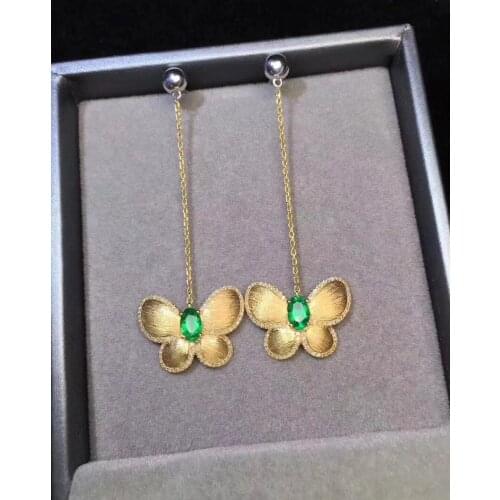 Elegant Temperament Natural And Real 925 Sterling Silver Emerald Earring For the Party