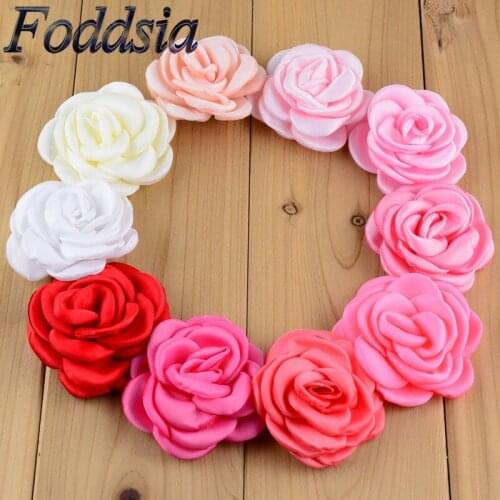 Foddsia 20Pcs/lot 32 Color Girls Hair Clips 2" Satin Rose Flower Hairclip Children Flower Hairpins Cute Headwear Accessories F06