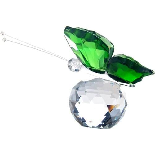 H&D X'mas Gifts Crystal Butterfly Figurines Paperweight Craft Art&Collection Table Car Ornaments Home Wedding Party Decor Green