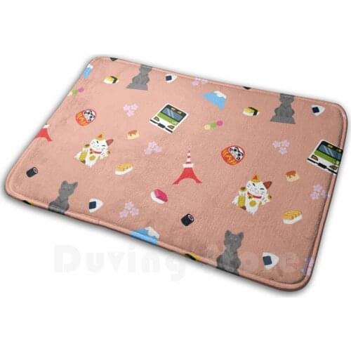 Tokyo Mat Rug Carpet Anti-Slip Floor Mats Bedroom Tokyo Japan Hachiko Maneki Neko Cat Daruma Luck Tokyo Tower Train Fuji Cute