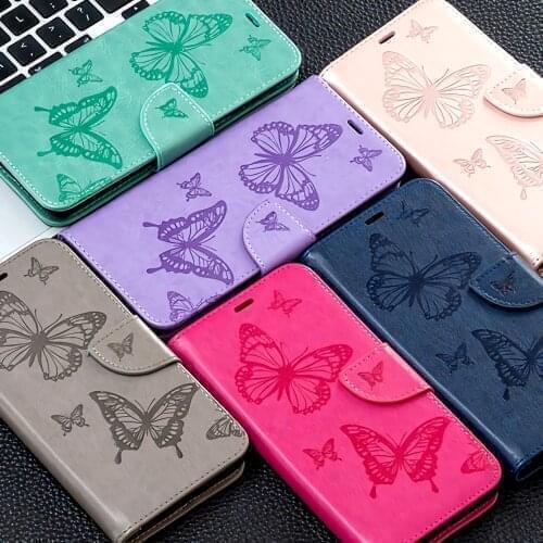 Butterfly Leather Phone Case For Hauwei P20 P30 P40 Mate 20 30 Lite Pro P Smart Plus Y5 Y6 Y7 Y5P 2018 2019 2020 Flip Back Cover