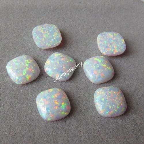 30pcs/lot 10mm Fat Square Opal OP17 White Square Flat Bottom Opal Synthetic Fat Square Cabochon Fire Opal Stone Price
