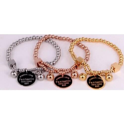Fashion Stainless Steel Bead Round Coin Fantastic Charm Chain Bracelet Bangle Square Christmas Woman Party Gift