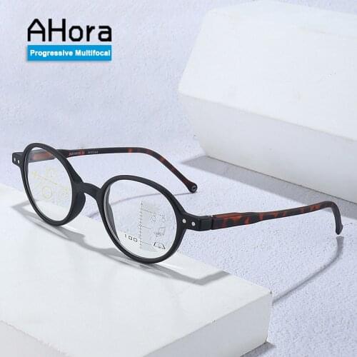 Ahora Progressive Multifocal Reading Glasses Anti Blue Light Men Women Far&Near Sighted Retro Round Presbyopia Glasses Diopter