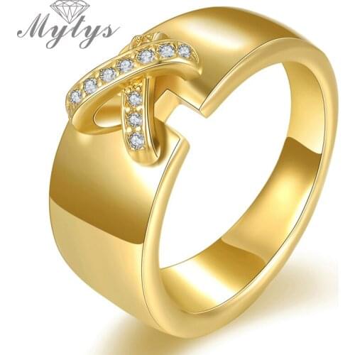 Mytys Invisible Setting Crystal Little Bowknot Yellow Ring Trendy Fashion Jewelry Accessories R1156