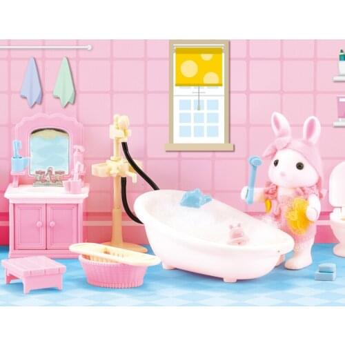 Forest Family 1:12 Mini Doll House Furniture Bathroom Dining Room Kitchen Dedroom Set DIY Christmas Gift Toys
