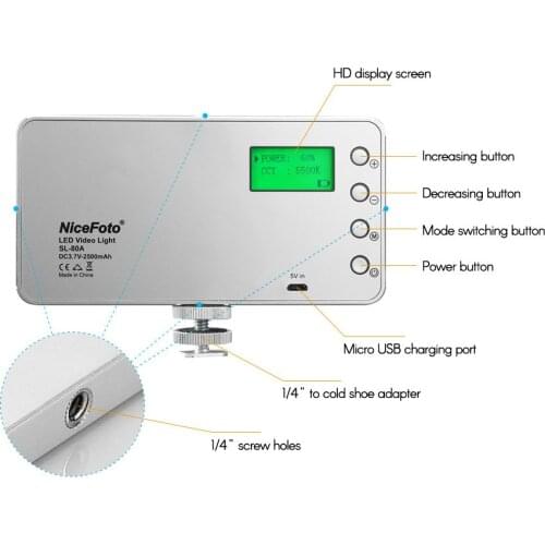 NiceFoto SL-80A 3200K-6500K 10W LED Video Light Lamp Dimmable Photographic Fill 104pcs LED Light CRI 96+ TLCI 96