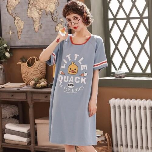 Cute Girls Cartoon Nightdress Comfort Fresh Style Ladies 100% Cotton Sleepwear Sexy Nightgown Femme Cotton Homewear