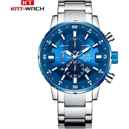 KATs New Waterproof Six-pin Three-eye Watch Steel Band Calendar Shi Ying Sports Watches for Men Groomsmen Gifts Watches for Men