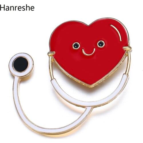 New Heart-shaped Smiley Face Stethoscope Medical Enamel Brooch Pin Red Love Doctors Pins Gift Jewelry Lapel Badge Accessories