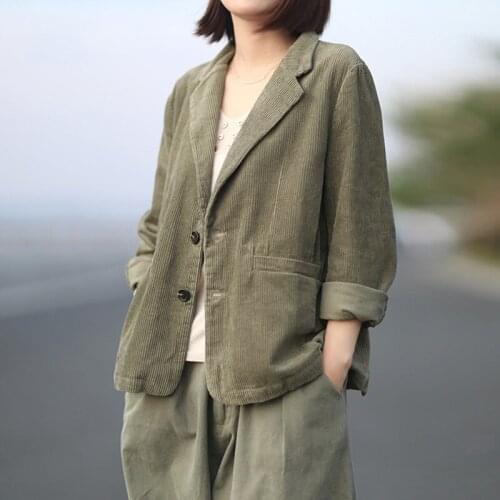 Autumn Jacket For Woman Blazers 2019 Coat Pocket Outerwear Female Baggy Jackets Vintage Corduroy Jacket AA4912