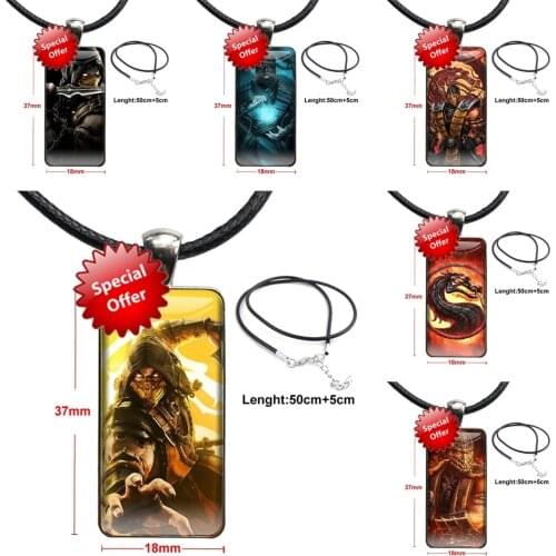 Mortal Kombat Necklace With Steel Plated Glass Cabochon Choker Long Pendant Rectangle Necklace For Women Gift Designer