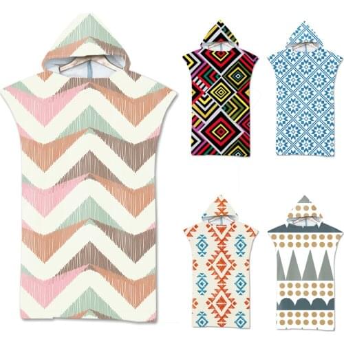 Microfiber Printed Hooded Beach Towel For Adults Quick Dry Swimming Pool Bath Towel Wearable Cloak Bathrobe Geometric