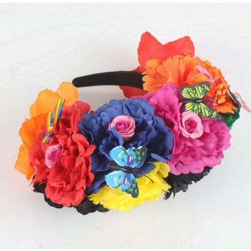 Halloween Colorful Peony Flower Headband Fairy Butterfly Cosplay Party Headpiece C1FE