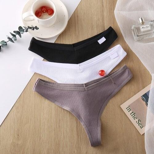 Q 3PCS/Set Womens Cotton G-String Thong Panties String Underwear Sexy Lingerie Intimate Ladies T-back Low-Rise Briefs Panties
