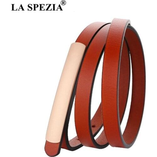 Brown Waist Belt Genuine Leather Women Belt Cowskin Smooth Buckle Ladies Dress Belt Solid Brown Thin Female Strap 103cm