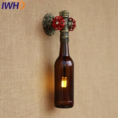 Antique Glass Bottle Water Pipe Wall Lamp Sconce LED Loft Decor Industrial Switch Vintage Wall Light Fixtures Indoor Lighting
