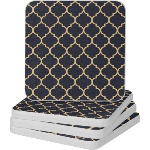 Midnight Blue And Gold Moroccan Trellis Diatomite Square Round Coaster Resistant Water Cup Bonsai Mat Soap Pad Diameter 10cm