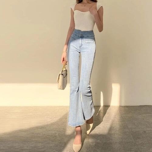 Vintage High Waisted Jeans Micro Flare Pants 2021 Spring Summer Womens Slim Trumpet Pants Casual Flared Trousers For Women