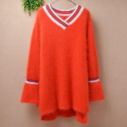 Top quality female women clothing angora rabbit hair knitted long sleeves slim blouses pullover mink fur jumper pull sweater top