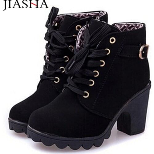 Winter boots women shoes 2021 fashion lace-up ladies high heel shoes woman vintage winter women boots high heel ankle boots