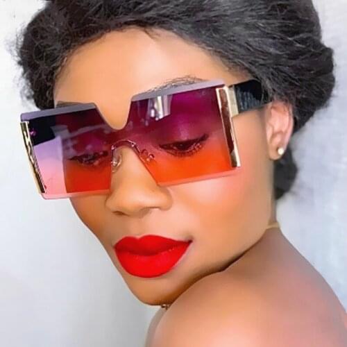 Rimless one piece square sunglasses for women new fashion brand double color gradient sun glasses female chic elegant shades